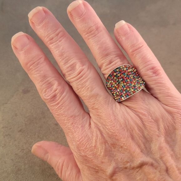 Sterling Anticlastic Multi-Colored Crystal Ring - Picture 11 of 11